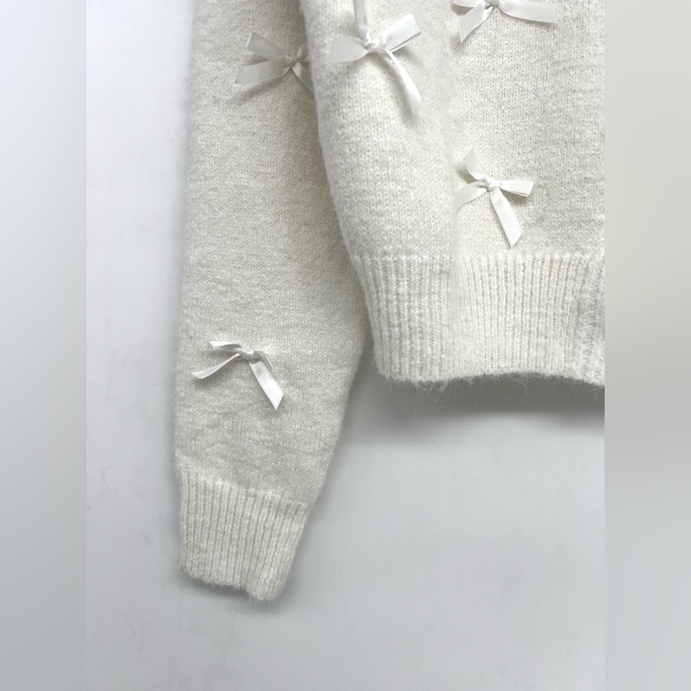 LENA White Bow Cardigan NWT Size Large - Picture 3 of 6